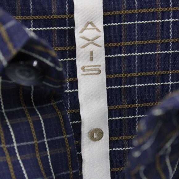 AXIS Shirt Mens Large L Navy Blue Plaid Button Down Pocket Front Collared Cotton - Picture 6 of 9